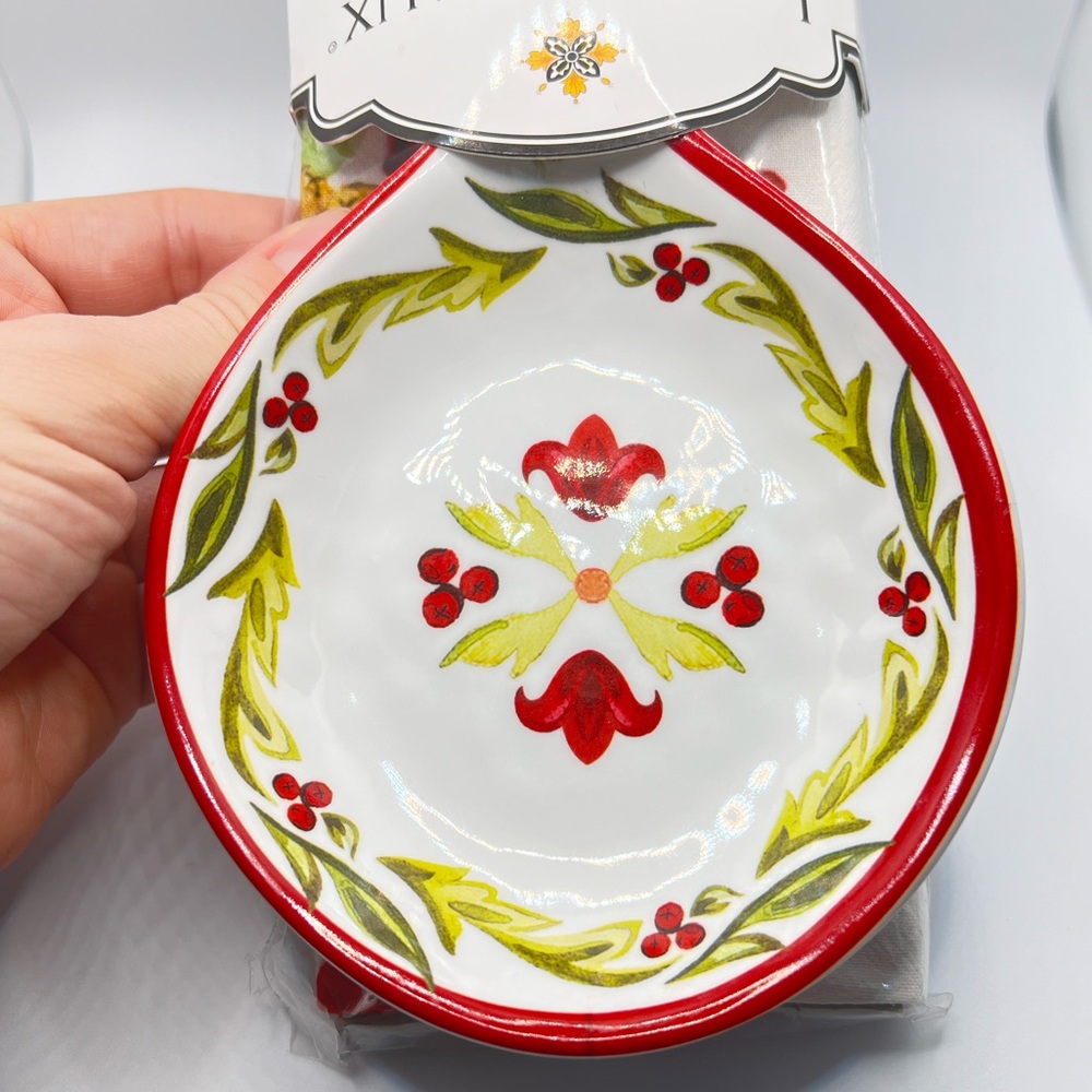 Le Cadeaux Art de La Table Vischio Melamine Spoon Rest & Tea Towel Set Floral - Picture 8 of 10